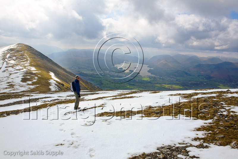 Walker looks down at Keswick and Derwent water