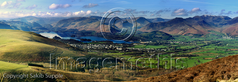 Panoramic view of Keswick nad Derwent Water from Skiddaw