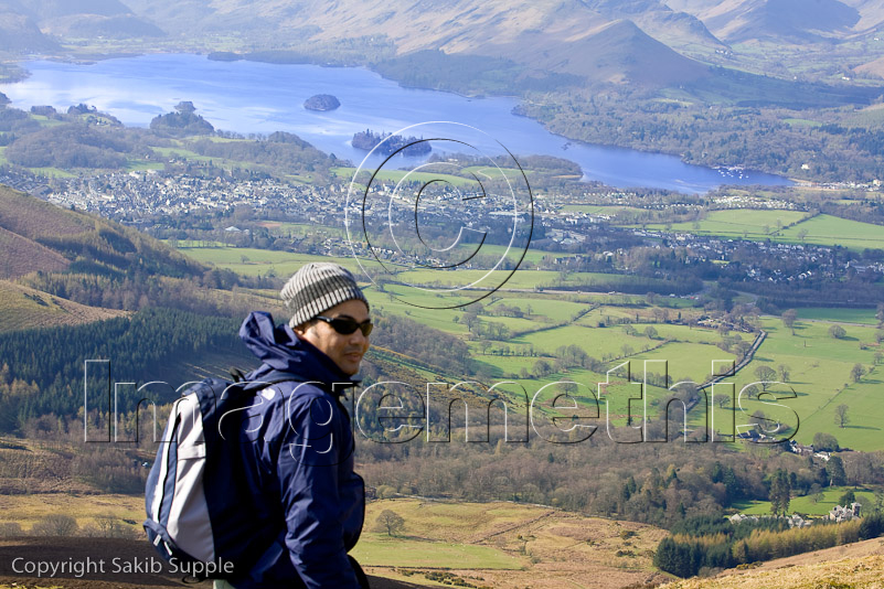 Walker looks down at Keswick and Derwent water