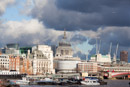 Boats docked on the Thames near St Paul's